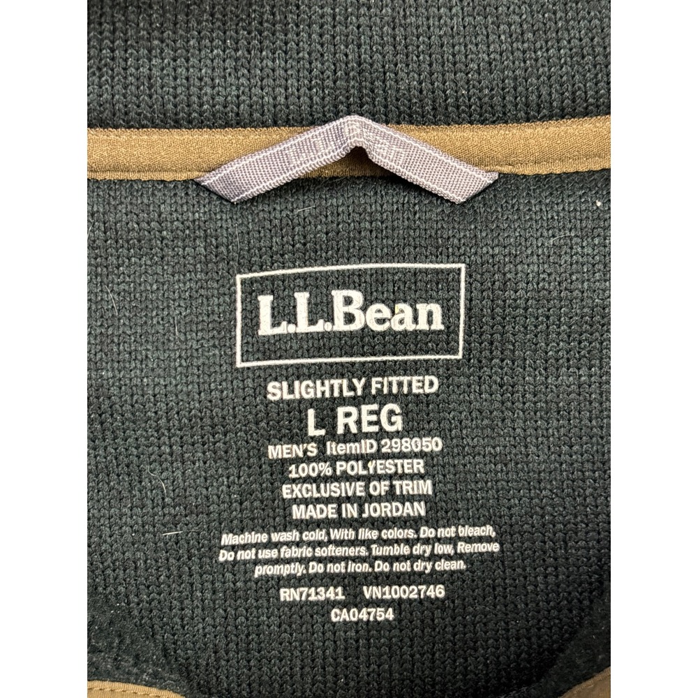 LL Bean Men Sweater Fleece Pullover Large Green Snap Neck 298050 Midweight L REG - Picture 7 of 8